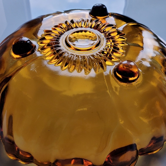 11" 🧡Vntg🌻"Petals Amber"🧡3 Toed Footed Thick 4lb 4oz Bowl by Colony🌻 - Picture 4 of 13